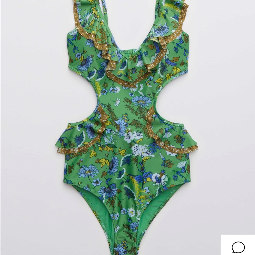 Aerie ruffle cut out one piece